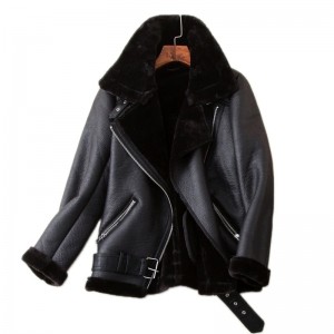 Winter Coats Women Thickness Faux Leather Fur Sheepskin Female Fur Leather Jacket Aviator